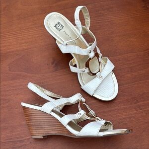 Anne Klein Women's White Wedge Sandals